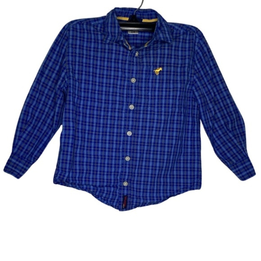 Wrangler Plaid Button-Up Shirt (Size:4-5 Little Kid, Color:Blue)
